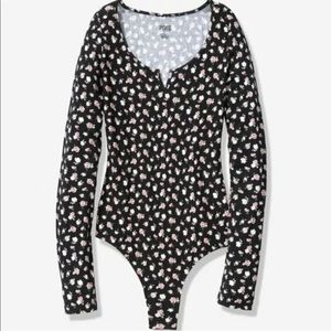 Bodysuit PINK BY VICTORIA SECRET black/floral TOP NWT